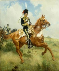 Portret van Kolonel A.G. Lucas, van de Suffolk Yeomanry, te Paard