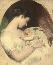 De vrouw van de kunstenaar Elizabeth met hun dochter Mary Edith