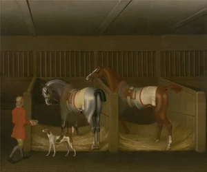De stallen en twee beroemde renpaarden van Zijne Genade, de hertog van Bolton