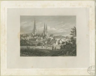 Lichfield Cathedral - Noord Noord West uitzicht (veraf): gravure, nd [c 1816]