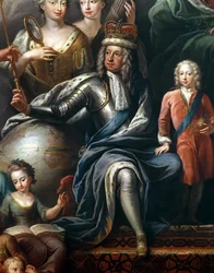 George I en zijn kleinzoon, Prins Frederik, detail uit de Painted Hall