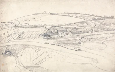 Landschap met een Boerderij en Korenstokken