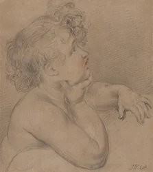 Studie van de natuur, een van de kinderen van Liefde voor de grote afbeelding van de Waterloo Allegorie