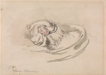 De zoon van de kunstenaar, Henry, in slaap