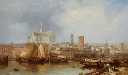 Zicht op Keulen met de onvoltooide kathedraal