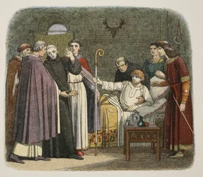 Anselmus benoemd tot aartsbisschop van Canterbury door Willem II, 1093, uit A Chronicle of England BC 55 to AD 1485, uitgegeven Londen, 1863