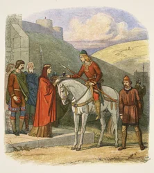 Edward vermoord in Corfe, 18 maart 978, uit Een kroniek van Engeland BC 55 tot AD 1485, pub. Londen, 1863
