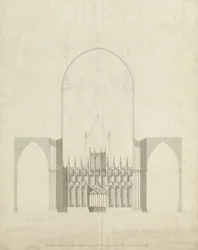 Interieur van Lichfield Kathedraal - Ingang van Koor naar Schip: Tekening en Wassing, nd [c 1780]