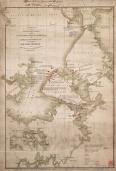 Schets van ontdekkingen aan de noordkust van Amerika door Kapitein McClintock RN op zoek naar Sir John Franklin, c.1859 (gekleurde gravure)