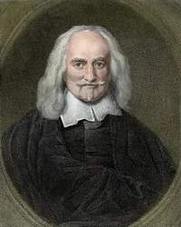 Portret van Thomas Hobbes (1588-1679) Engelse filosoof. 19e-eeuwse kleuren gravure