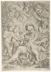 De Heilige Familie met engelen