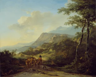 Italiaans landschap met reizigers