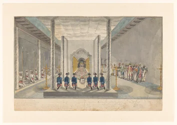 VOC-delegatie bij een audiëntie met de koning van Kandy, Sri Rajadi Raja Sinha