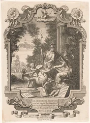 Cartouche met allegorie op de geschiedenis van Griekenland