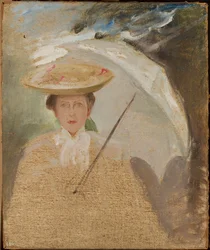 Portret van een dame met parasol, schets