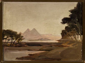 Gezicht op de piramiden. Van een reis naar Egypte