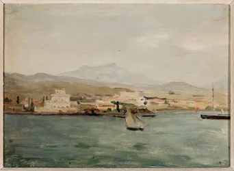 Gezicht op de haven van Saloniki. Van de reis naar Palestina