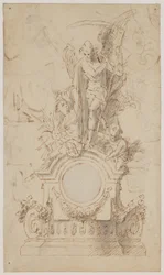 Ontwerp voor een decoratieve klok met Saturnus en engelen