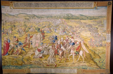 Vlaamse wandtapijt. Serie De verovering van Tunis: Inname van Tunis. Cartonist Jan Cornelisz Vermeyen. Atelier Willem de Pannemaker, Brussel. Ca 1545