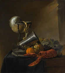 Stilleven met kreeft en Nautilus-beker