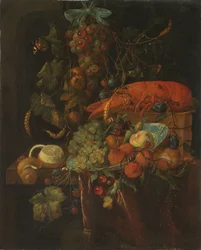 Stilleven met fruit en een kreeft