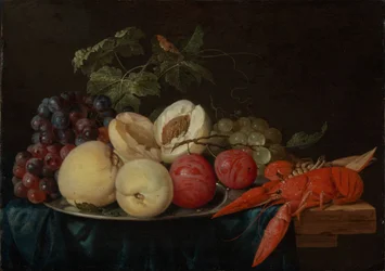 Stilleven met fruit en een kreeft