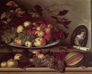 Stilleven met fruit en een zelfportret