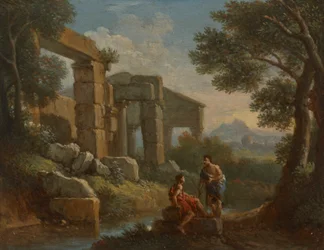 Een klassiek landschap met twee figuren
