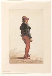 Staande lansknecht in Bourgondisch kostuum, van achteren