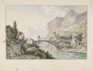 Gezicht op de brug bij Saint Maurice te Zwitserland