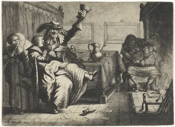Twee amoureuze paren in een herberg