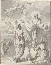 Mozes ontvangt van God de Tafelen der Wet