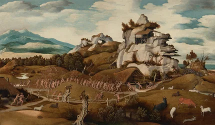Landschap met een episode uit de verovering van Amerika