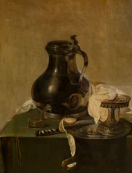 Dutch: Stilleven met tinnen kruik Still life with pewter jug