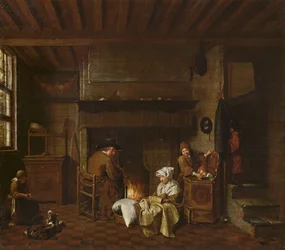Interieur scène, naast de schoorsteen