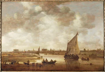Gezicht op Leiden, Nederland, uit het noordoosten (olieverf op hout)