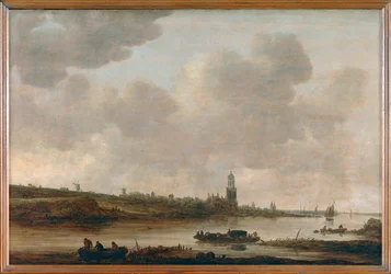 Gezicht op Rhenen aan de Rijn met de kerk Sainte-Cunera ...