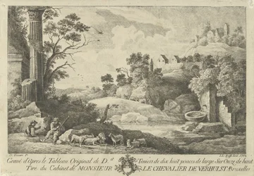 Gezicht op een landschap met herders