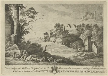 Gezicht op een landschap met herders