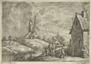 Landschap met herberg en een molen