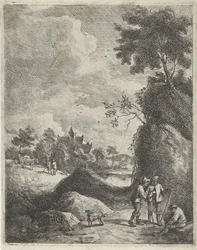Landschap met reizigers en twee herders