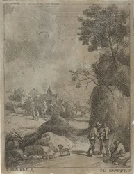 Landschap met reizigers en twee herders