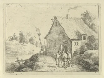 Pratende mannen voor een huis