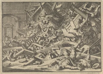 Ingestorte galerij tijdens een katholieke godsdienstoefening in het huis van de Spaanse gezant te Londen, 1623