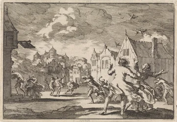 Inwoners van een dorp bij het slot Luchow in Lüneburg worden overvallen door een wervelwind waarbij de vogels dood uit de lucht vallen, 1671