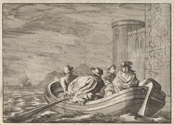 Koning Jacobus II ontvlucht bij nacht in een roeiboot, 1688