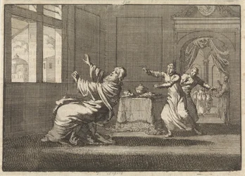 Paus Innocentius XII valt kort na zijn verkiezing voor het venster van het Quirinaal achterover, 1691