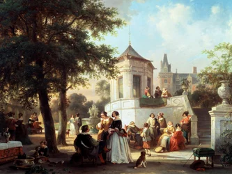 The Garden Party 1854. Peinture de Jan Michiel Ruyten (1813-1881 Belgian) Collection privee