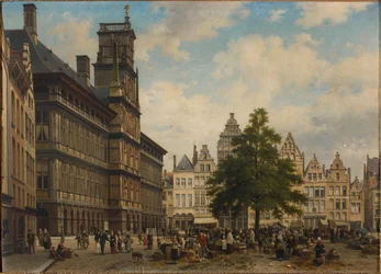 De Grote Markt met de vrijheidsboom, 1875