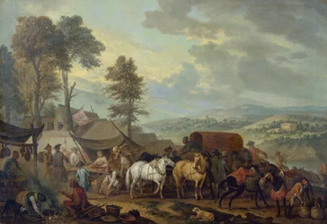 Piëmontese soldaten in een Italiaans dorp